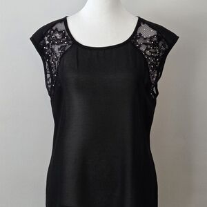 Just Divine Black Lace Cap Sleeve Top